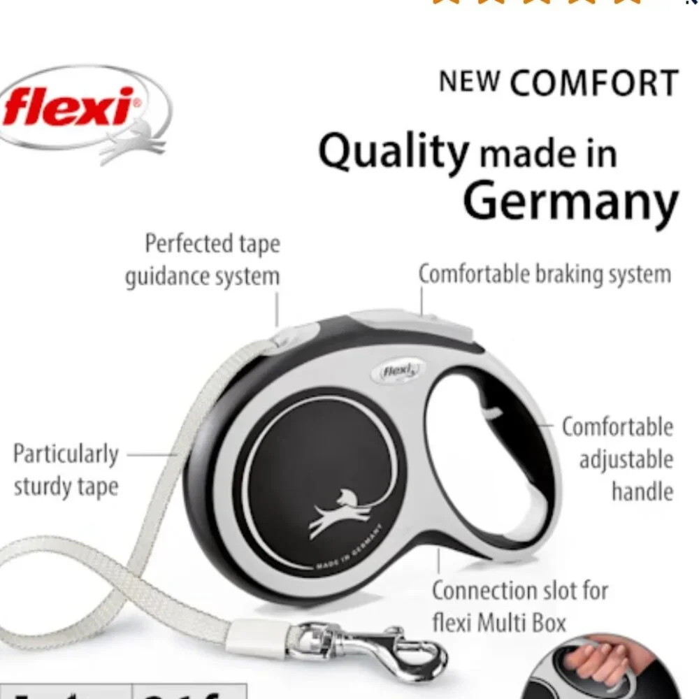 FLEXI COMFORT RETRACTABLE TAPE DOG LEASH -25FT- GRAY/BLACK-- GERMAN DESIGN LARGE